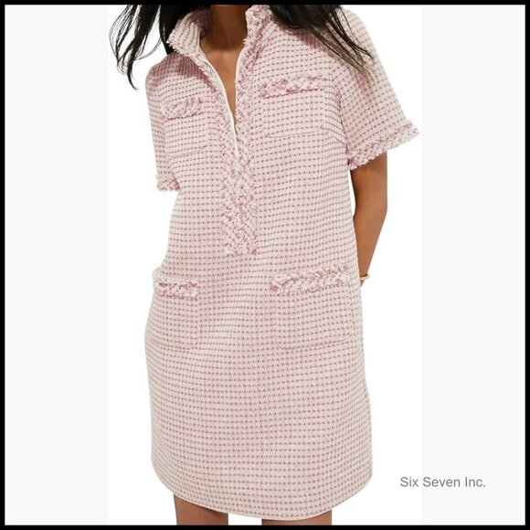 Dresses & Skirts - Tweed Mini Dress V-Neck Short Sleeve Bodycon Shift Casual Work